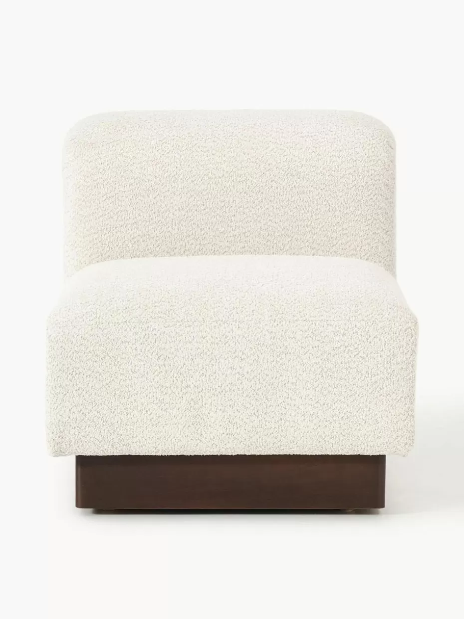 Sofas-Westwing Collection Mittelmodul Natalie aus Teddy-Bouclé Teddy-Bouclé Off White, dunkles Buchenholz