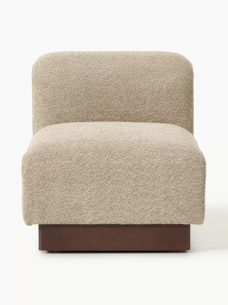 Sofas-Westwing Collection Mittelmodul Natalie aus Teddy-Bouclé Teddy-Bouclé Beige, dunkles Buchenholz