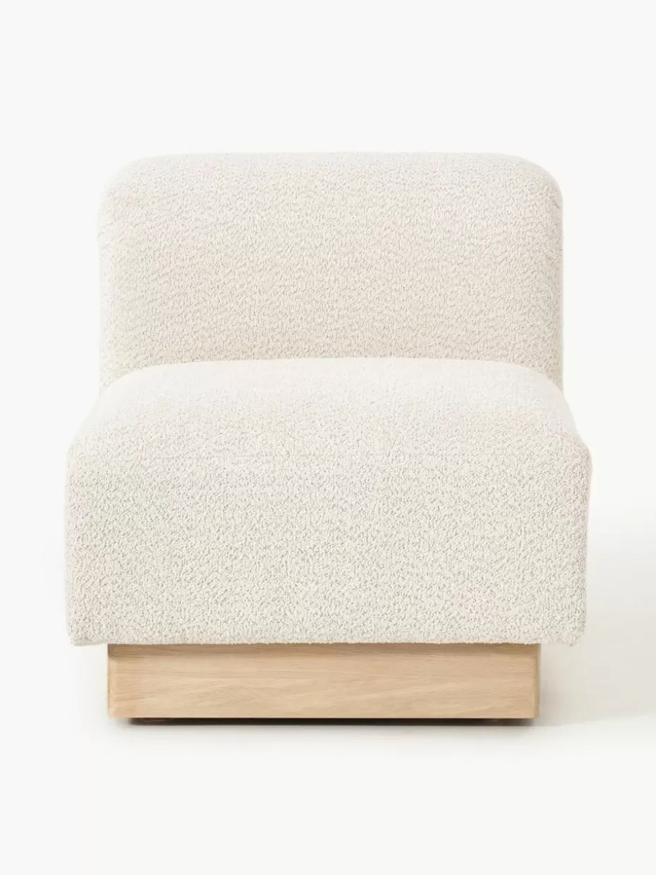 Sofas-Westwing Collection Mittelmodul Natalie aus Teddy-Bouclé Teddy-Bouclé Off White, helles Buchenholz