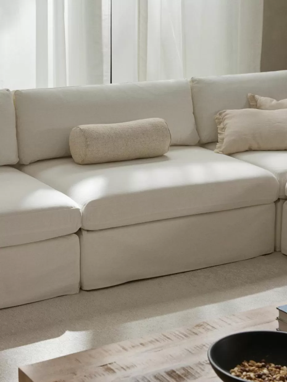 Sofas | Sofaserien-Westwing Collection Mittelmodul Russell mit abnehmbaren Bezügen Webstoff Off White