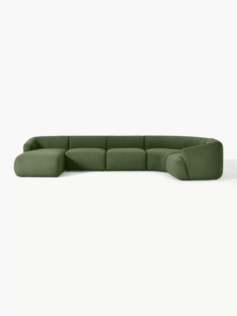 Sofas | Sofaserien-Westwing Collection Modulare Bouclé-Wohnlandschaft Sofia Bouclé Dunkelgrün