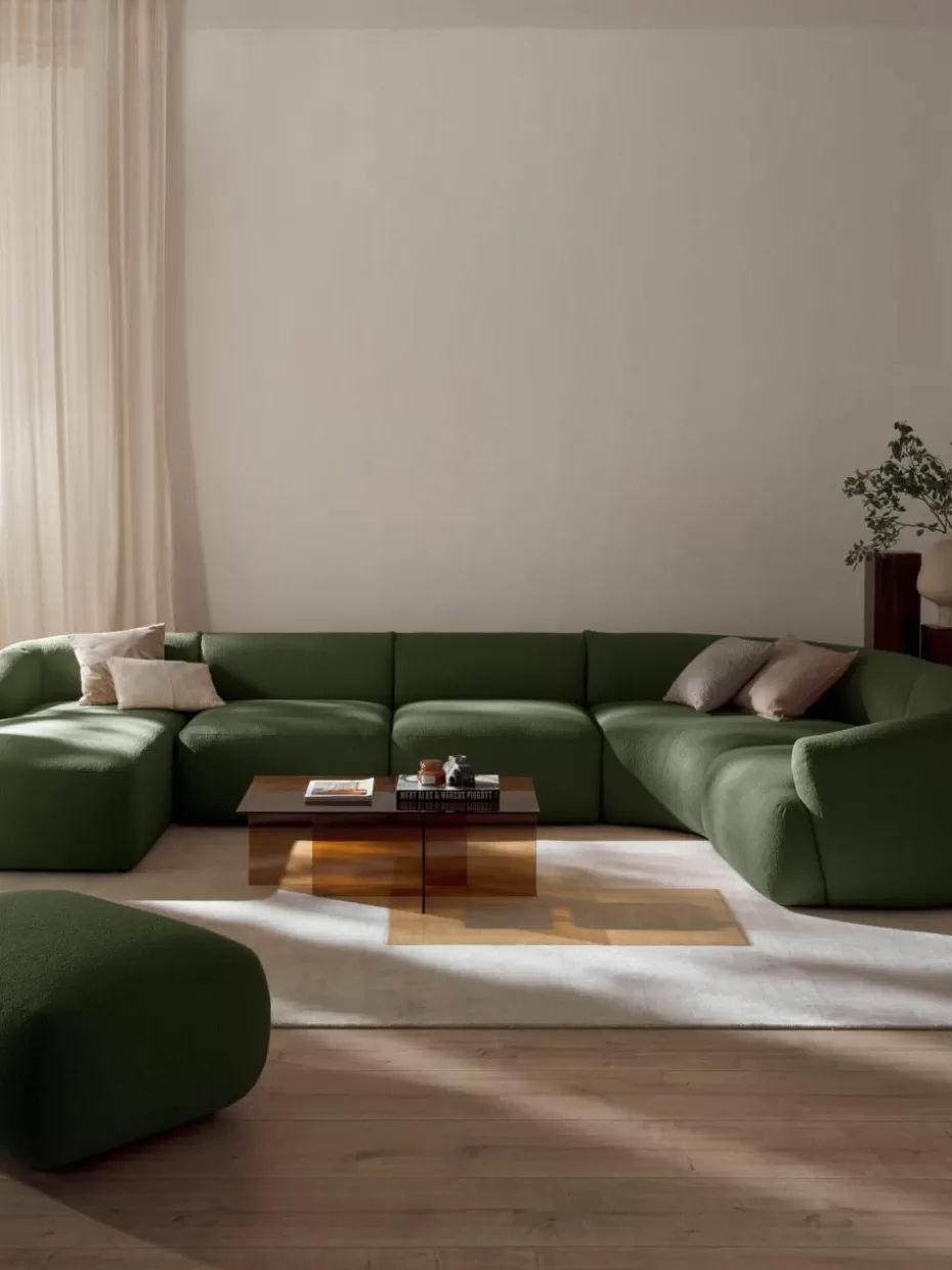 Sofas | Sofaserien-Westwing Collection Modulare Bouclé-Wohnlandschaft Sofia Bouclé Dunkelgrün