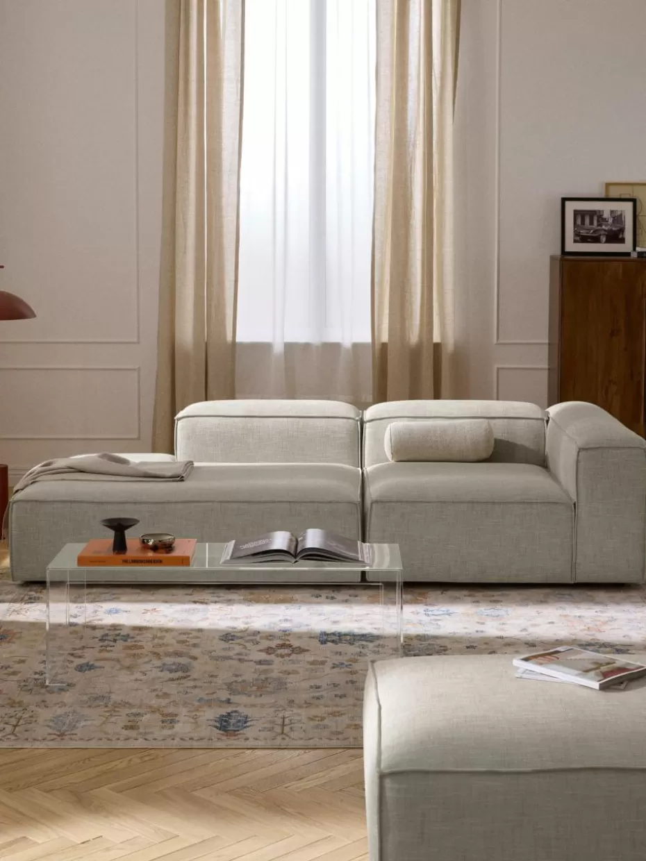 Sofaserien-Westwing Collection Modulare Ottomane Lennon aus Leinen-Mix Leinen-Mix Grau