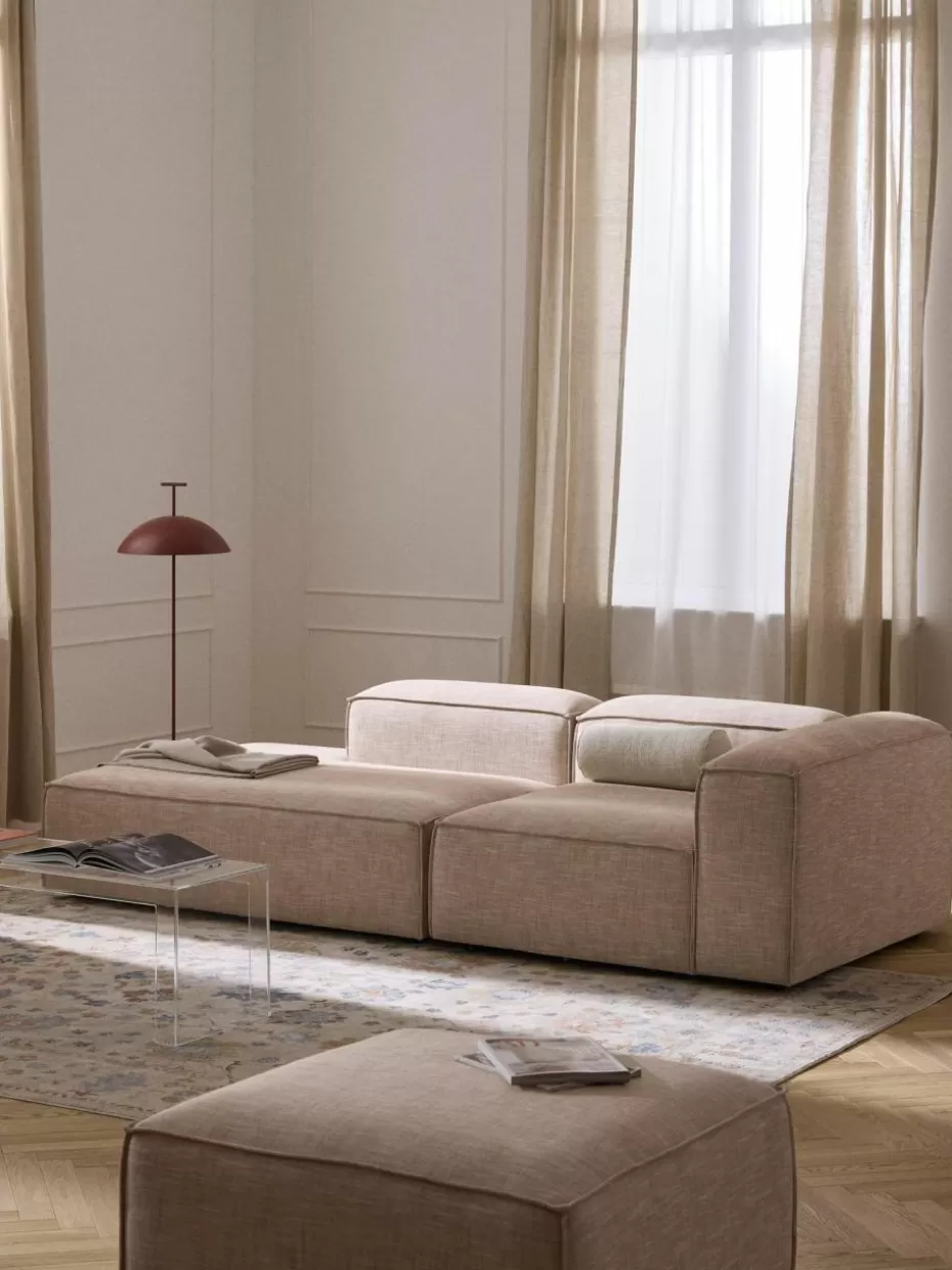 Sofaserien-Westwing Collection Modulare Ottomane Lennon aus Leinen-Mix Leinen-Mix Rostrot