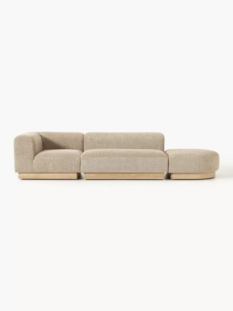 Sofas-Westwing Collection Modulare Ottomane Natalie aus Teddy-Bouclé Teddy-Bouclé Beige, helles Buchenholz