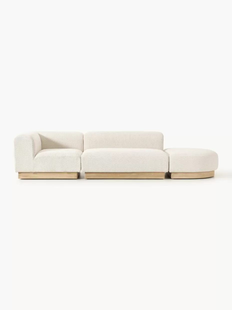 Sofas-Westwing Collection Modulare Ottomane Natalie aus Teddy-Bouclé Teddy-Bouclé Off White, helles Buchenholz