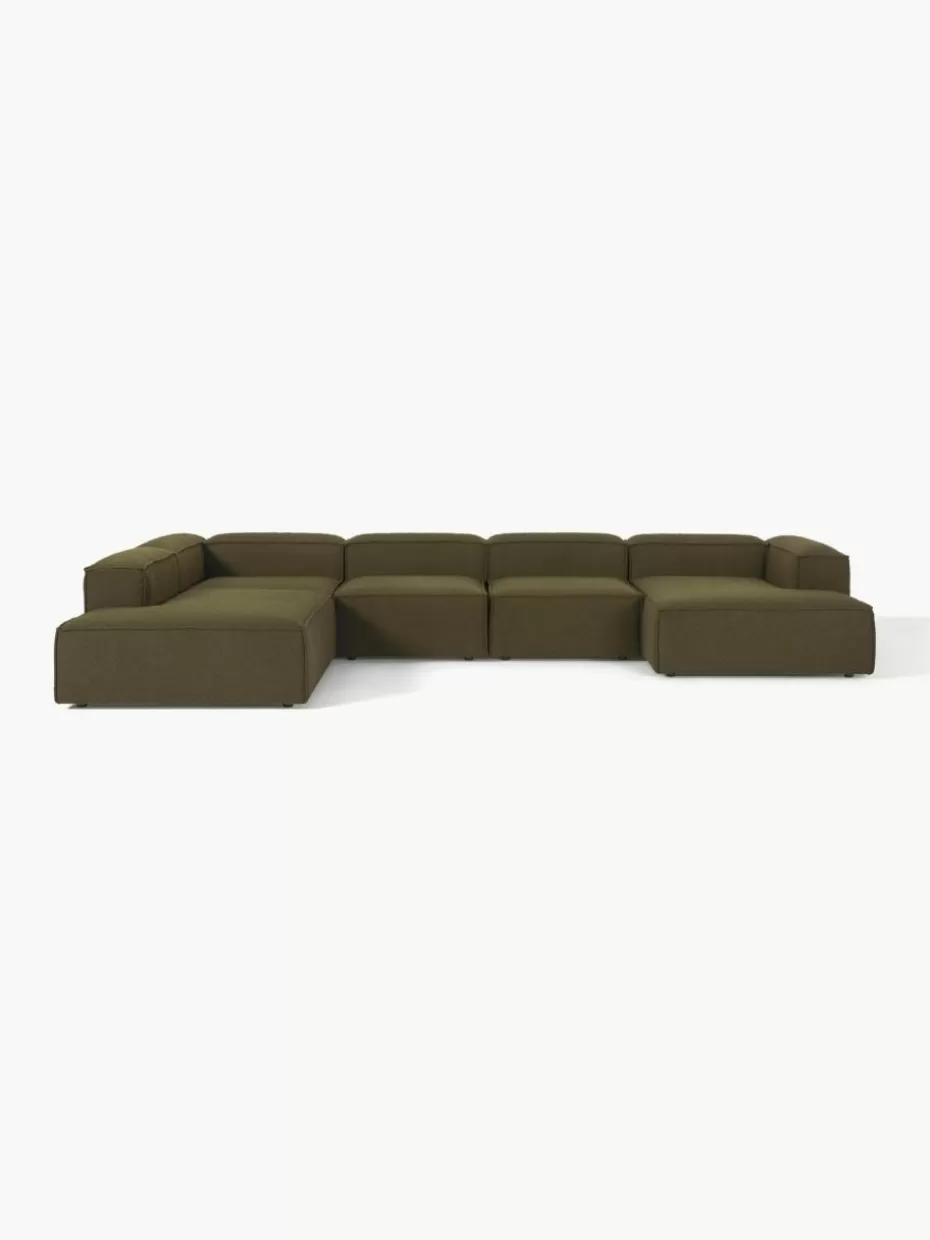 Sofas | Sofaserien-Westwing Collection Modulare Wohnlandschaft Lennon aus Bouclé Bouclé Olivgrün