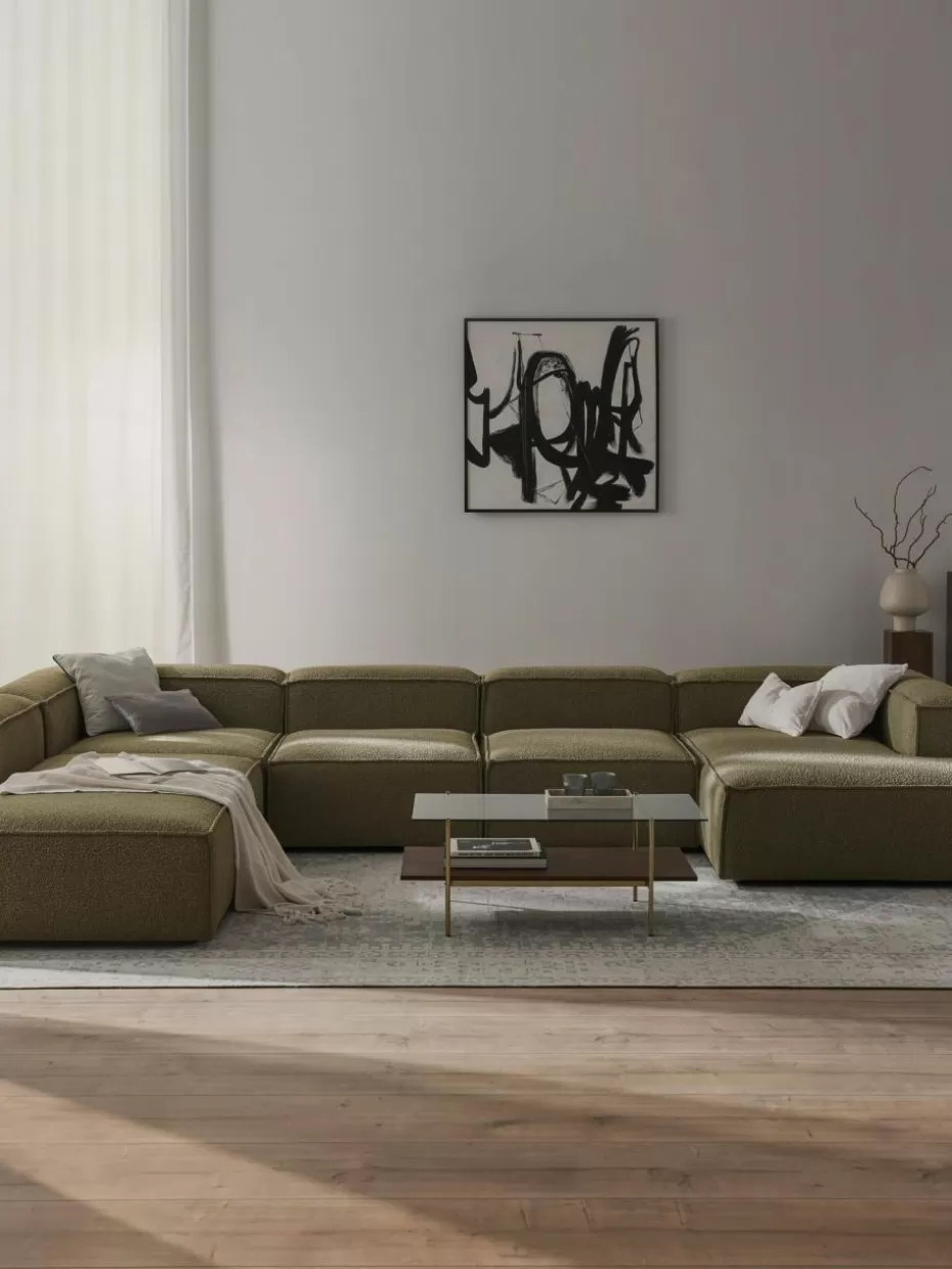 Sofas | Sofaserien-Westwing Collection Modulare Wohnlandschaft Lennon aus Bouclé Bouclé Olivgrün