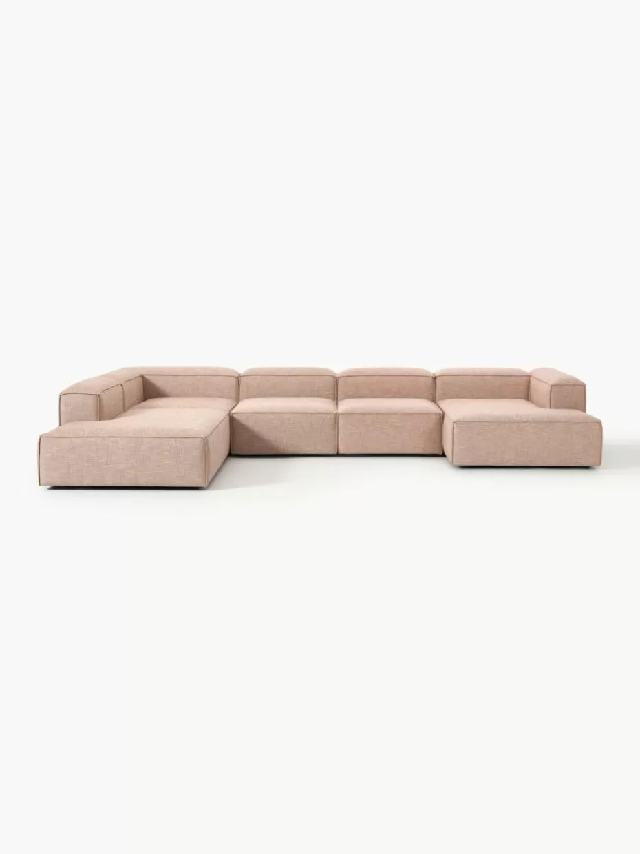 Sofaserien-Westwing Collection Modulare Wohnlandschaft Lennon aus Leinen-Mix Leinen-Mix Rostrot