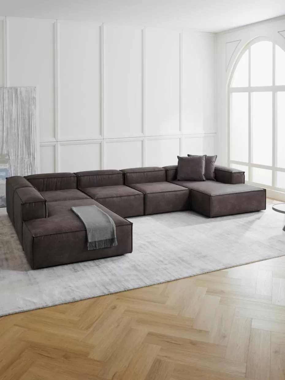 Sofas | Sofaserien-Westwing Collection Modulare Wohnlandschaft Lennon aus recyceltem Leder Leder Taupe