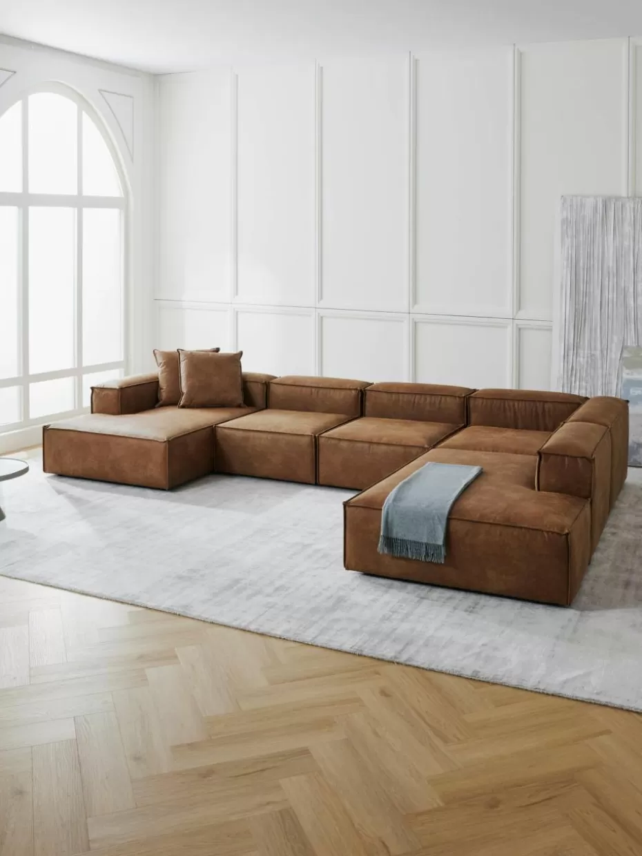 Sofas | Sofaserien-Westwing Collection Modulare Wohnlandschaft Lennon aus recyceltem Leder Leder Braun
