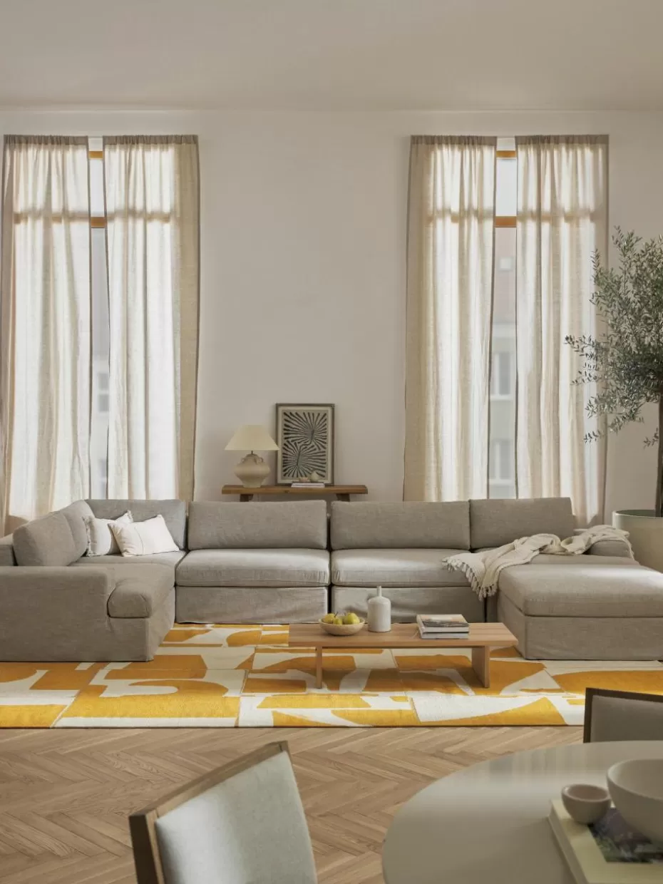 Sofas-Westwing Collection Modulare Wohnlandschaft Russell mit abnehmbaren Bezügen Webstoff Beige