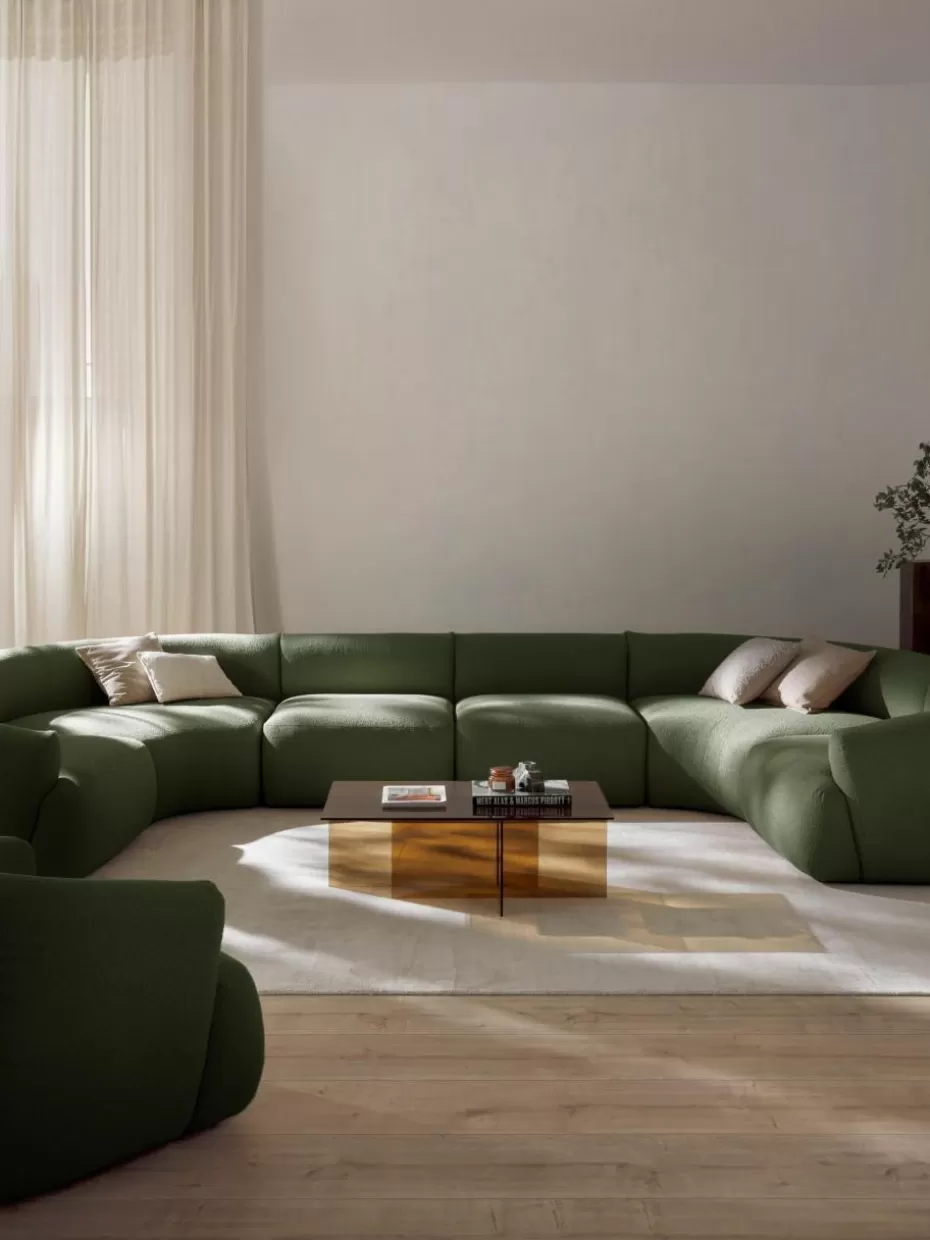 Sofas | Sofaserien-Westwing Collection Modulare XL Bouclé-Wohnlandschaft Sofia Bouclé Dunkelgrün