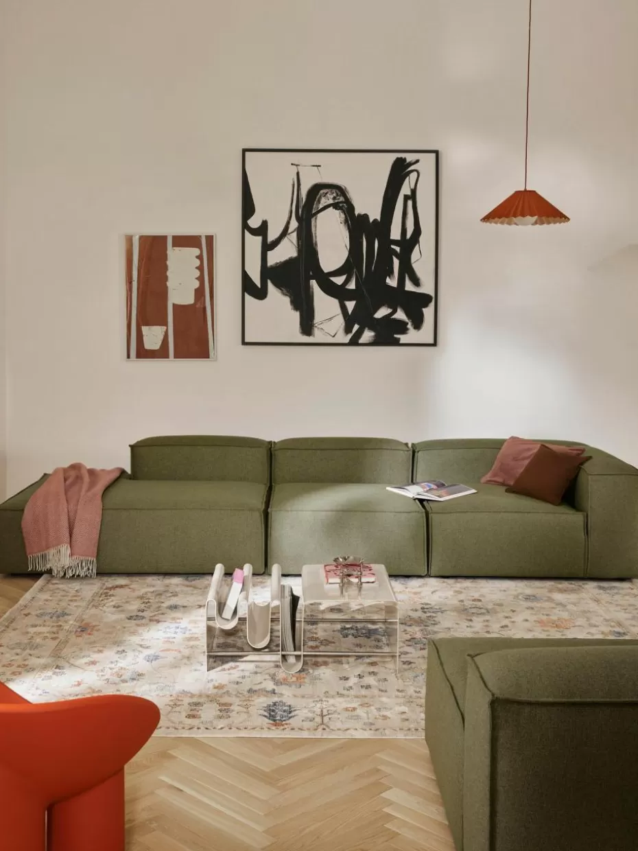 Sofas | Sofaserien-Westwing Collection Modulare XL-Ottomane Lennon Webstoff Olivgrün