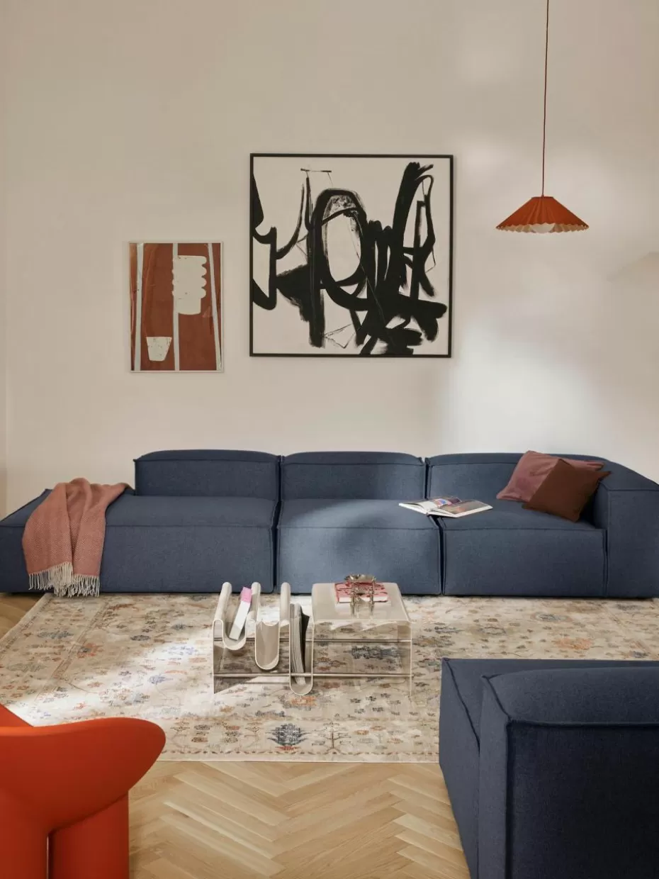 Sofas | Sofaserien-Westwing Collection Modulare XL-Ottomane Lennon Webstoff Dunkelblau