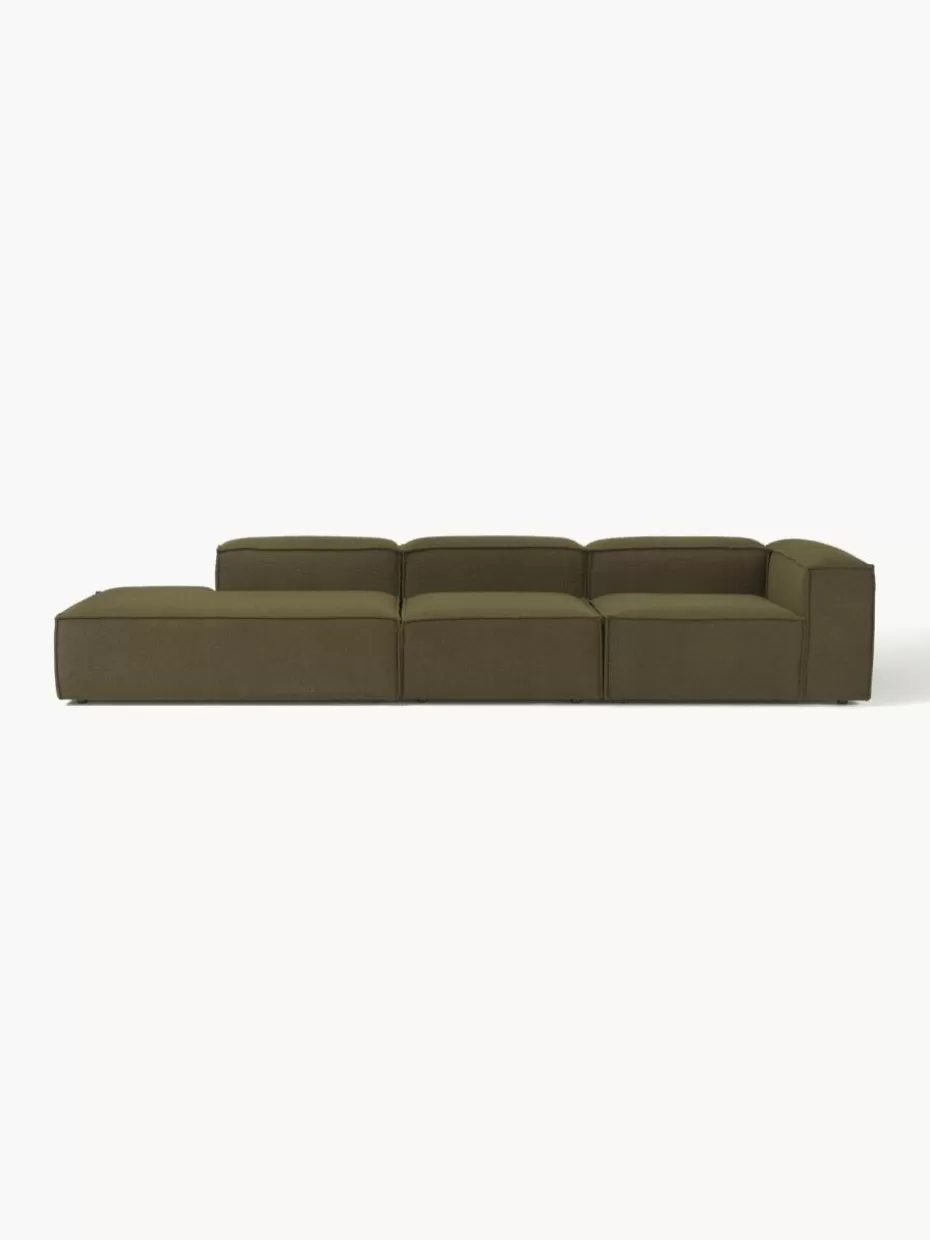 Sofas | Sofaserien-Westwing Collection Modulare XL-Ottomane Lennon aus Bouclé Bouclé Olivgrün