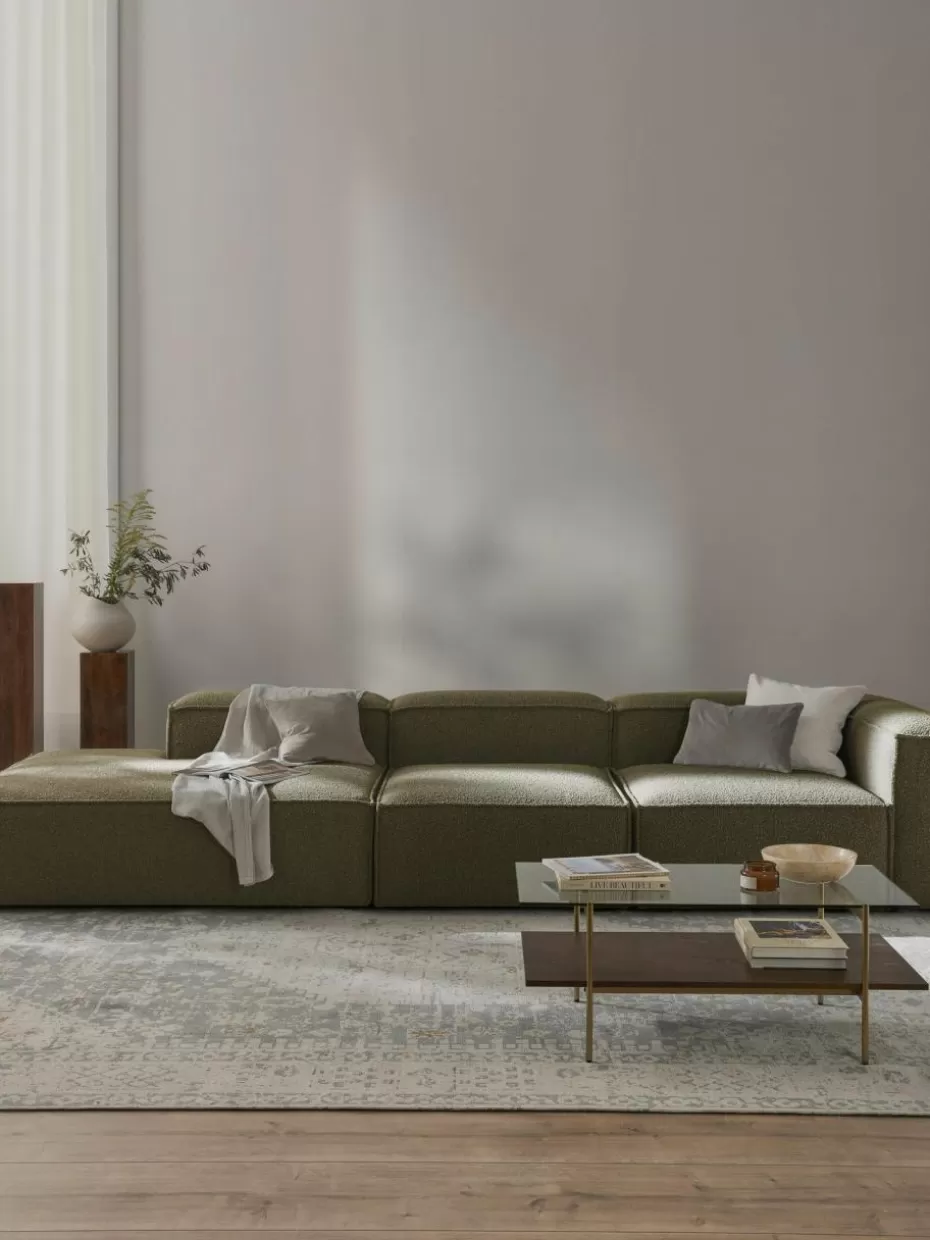 Sofas | Sofaserien-Westwing Collection Modulare XL-Ottomane Lennon aus Bouclé Bouclé Olivgrün
