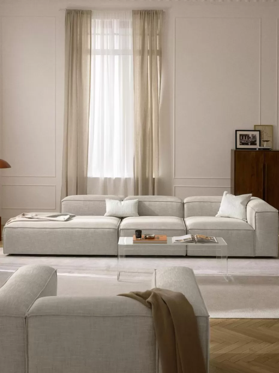 Sofaserien-Westwing Collection Modulare XL-Ottomane Lennon aus Leinen-Mix Leinen-Mix Grau