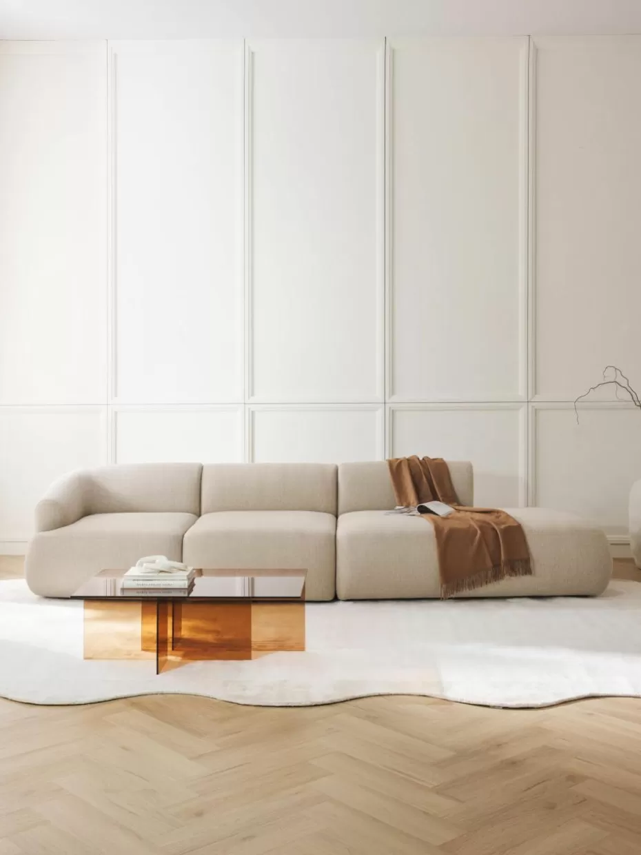 Sofas | Sofaserien-Westwing Collection Modulare XL-Ottomane Sofia Webstoff Hellbeige