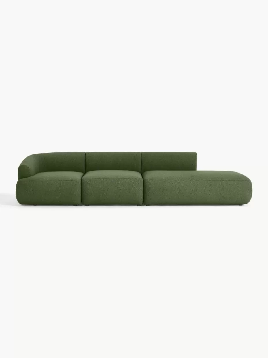 Sofas | Sofaserien-Westwing Collection Modulare XL-Ottomane Sofia aus Bouclé Bouclé Dunkelgrün