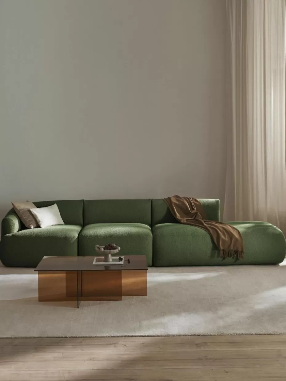 Sofas | Sofaserien-Westwing Collection Modulare XL-Ottomane Sofia aus Bouclé Bouclé Dunkelgrün