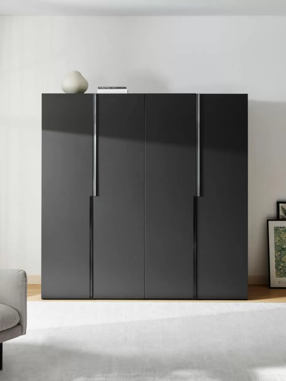 Kleiderschränke-Westwing Collection Modularer Drehtürenschrank Leon, 200 cm Breite, mehrere Varianten Schwarz