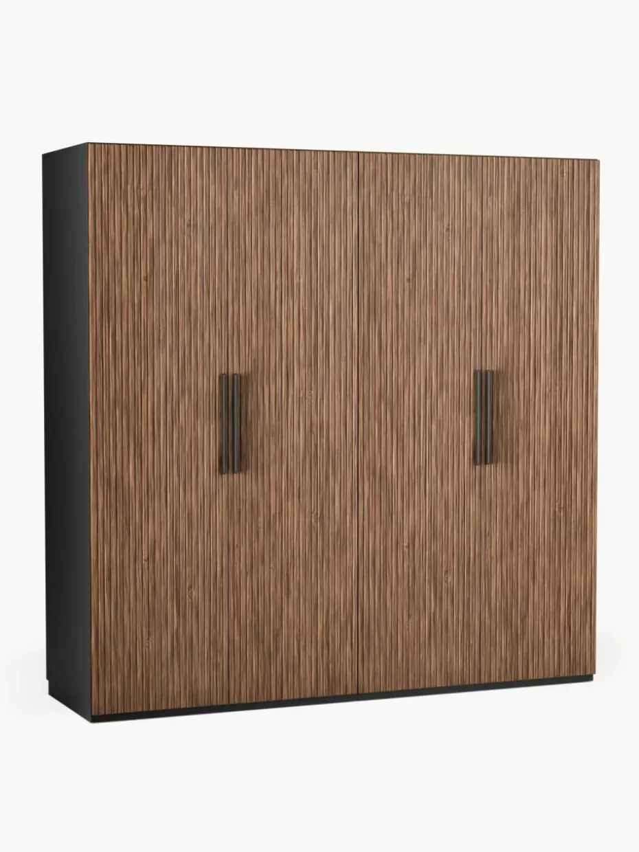 Kleiderschränke-Westwing Collection Modularer Drehtürenschrank Simone, 200 cm Breite, mehrere Varianten Walnussholz-Optik, Schwarz