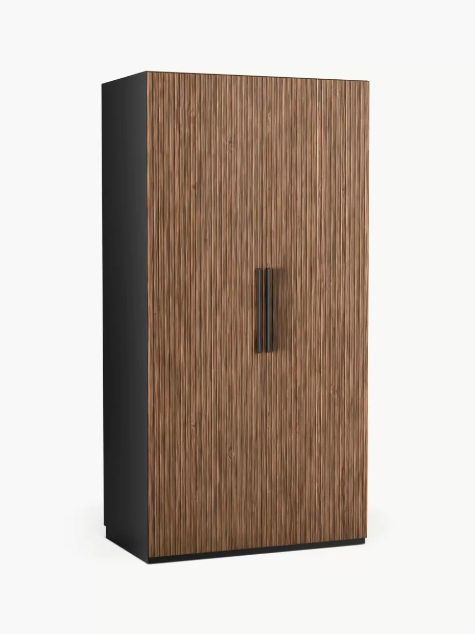 Kleiderschränke-Westwing Collection Modularer Drehtürenschrank Simone, 100 cm Breite, mehrere Varianten Walnussholz-Optik, Schwarz