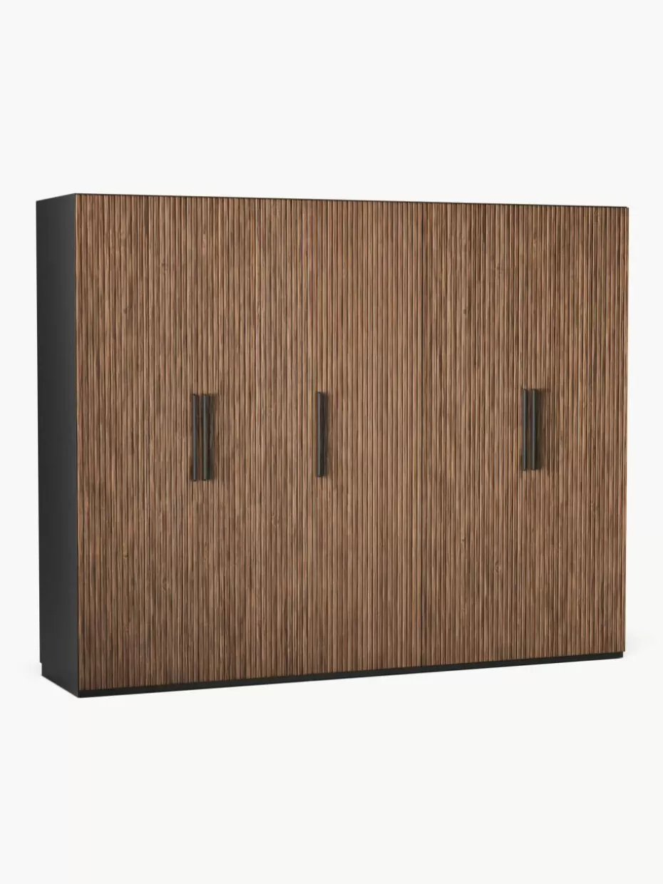 Kleiderschränke-Westwing Collection Modularer Drehtürenschrank Simone, 250 cm Breite, mehrere Varianten Walnussholz-Optik, Schwarz