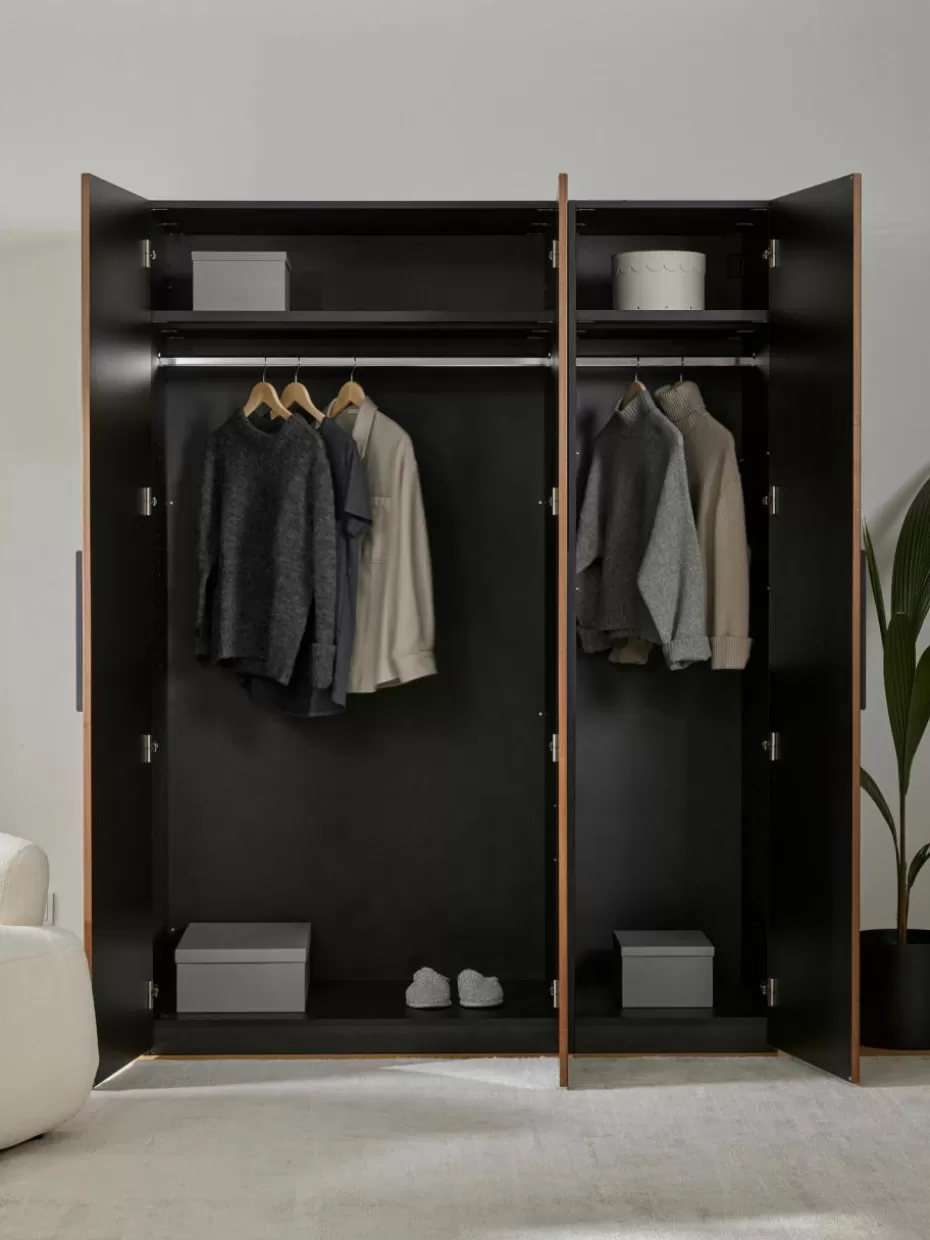 Kleiderschränke-Westwing Collection Modularer Drehtürenschrank Simone, 150 cm Breite, mehrere Varianten Walnussholz-Optik, Schwarz