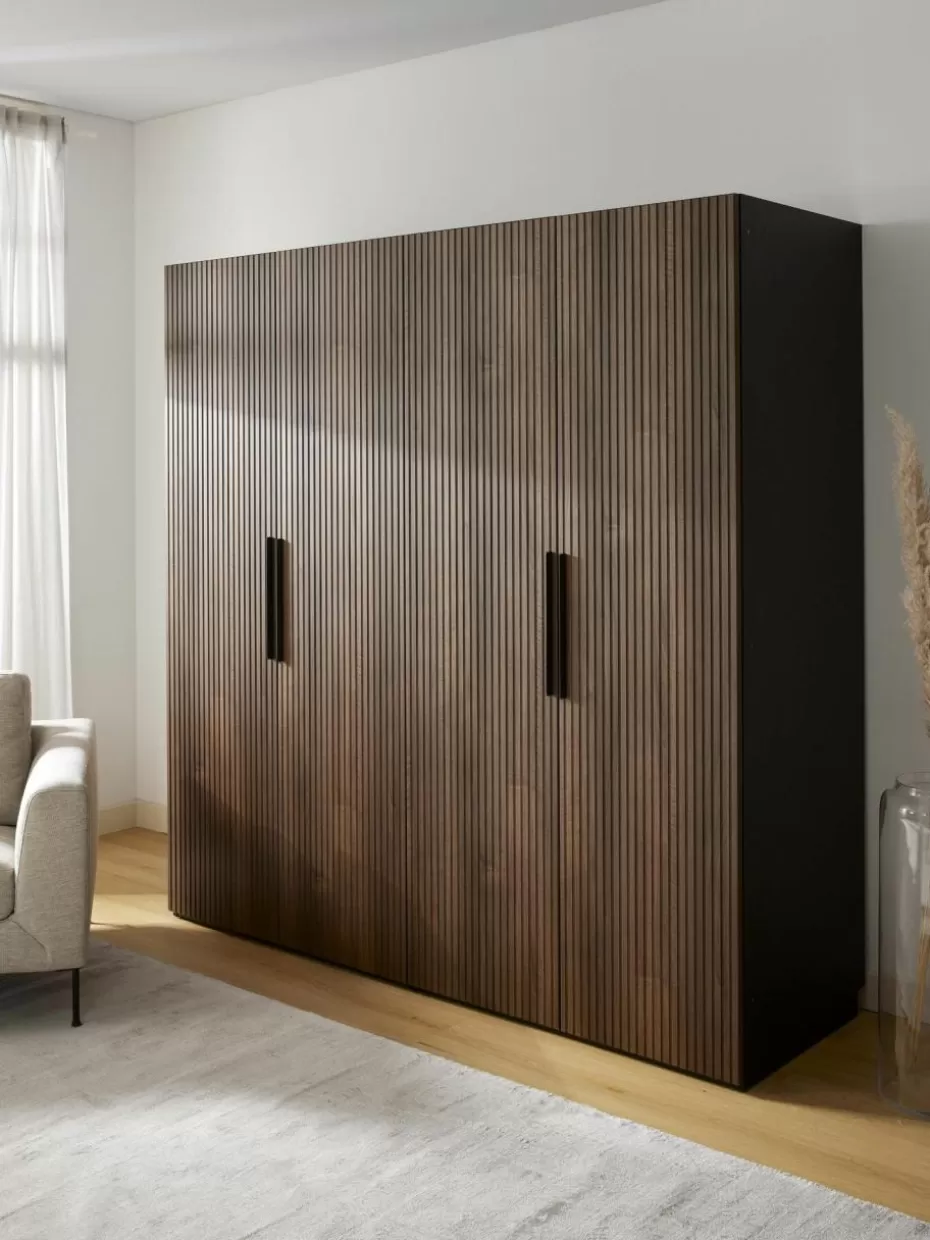 Kleiderschränke-Westwing Collection Modularer Drehtürenschrank Simone, 200 cm Breite, mehrere Varianten Walnussholz-Optik, Schwarz