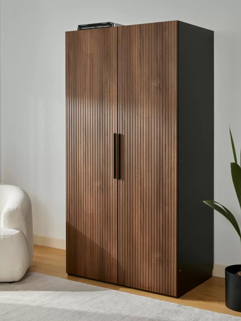 Kleiderschränke-Westwing Collection Modularer Drehtürenschrank Simone, 100 cm Breite, mehrere Varianten Walnussholz-Optik, Schwarz