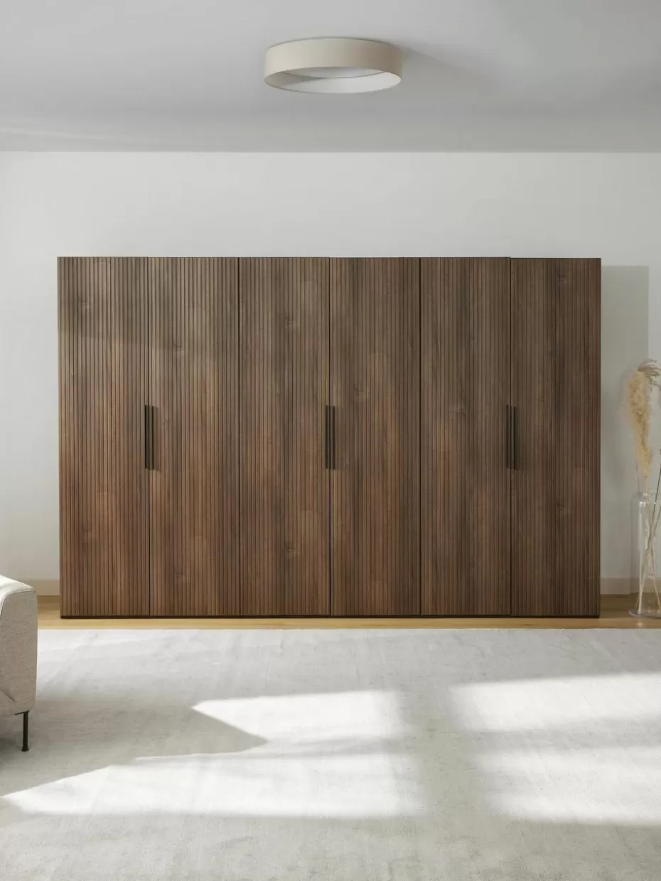 Kleiderschränke-Westwing Collection Modularer Drehtürenschrank Simone, 300 cm Breite, mehrere Varianten Walnussholz-Optik, Schwarz
