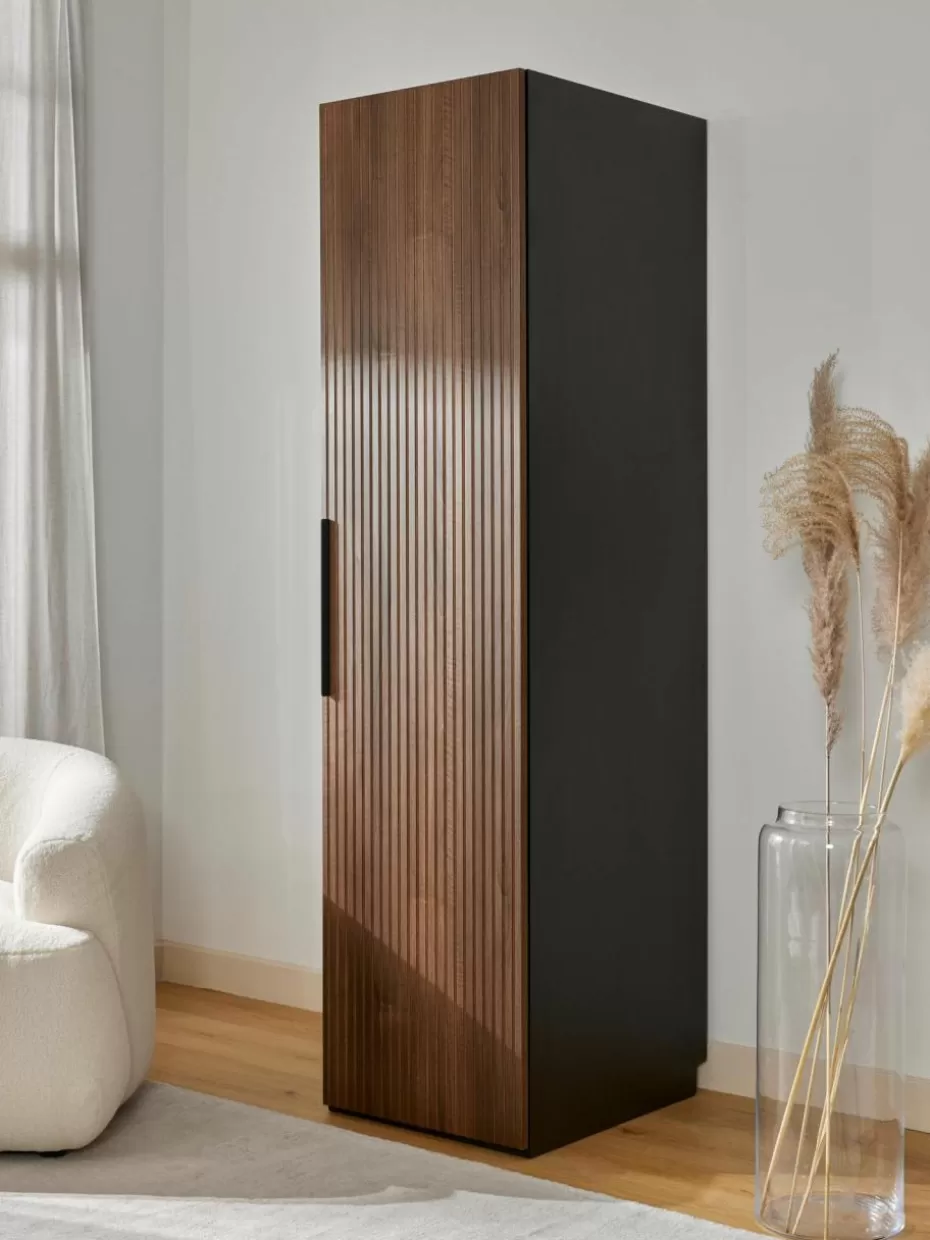 Kleiderschränke-Westwing Collection Modularer Drehtürenschrank Simone, 50 cm Breite, mehrere Varianten Walnussholz-Optik, Schwarz