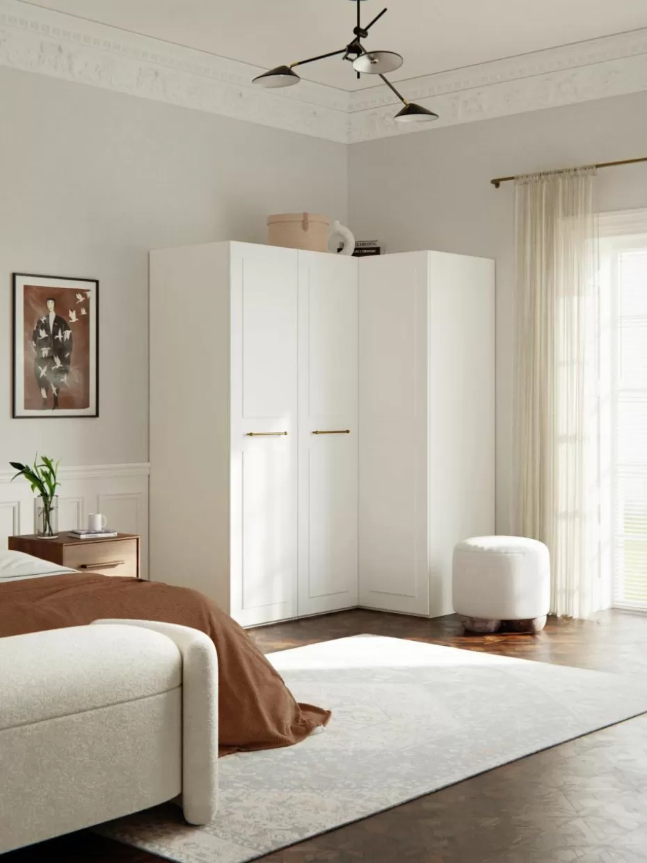Kleiderschränke-Westwing Collection Modularer Eck-Kleiderschrank Charlotte, 165 cm Breite, mehrere Varianten Weiß