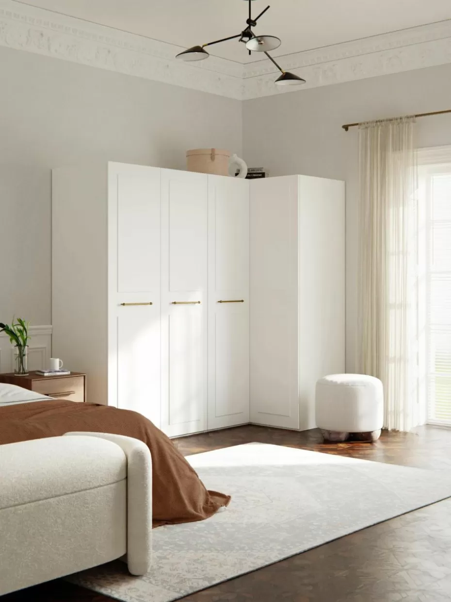Kleiderschränke-Westwing Collection Modularer Eck-Kleiderschrank Charlotte, 215 cm Breite, mehrere Varianten Weiß