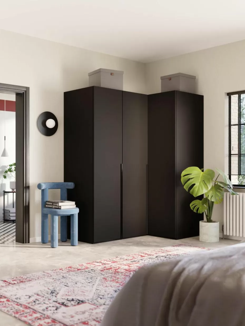 Kleiderschränke-Westwing Collection Modularer Eck-Kleiderschrank Leon, 165 cm Breite, mehrere Varianten Schwarz