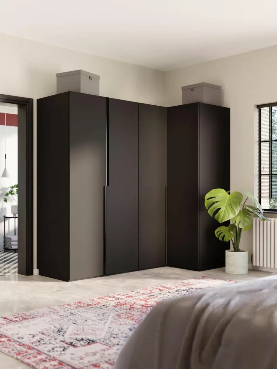 Kleiderschränke-Westwing Collection Modularer Eck-Kleiderschrank Leon, 215 cm Breite, mehrere Varianten Schwarz