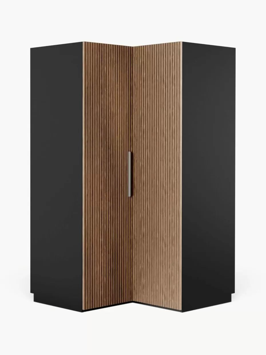 Kleiderschränke-Westwing Collection Modularer Eck-Kleiderschrank Simone, 115 cm Breite Walnussholz-Optik, Schwarz