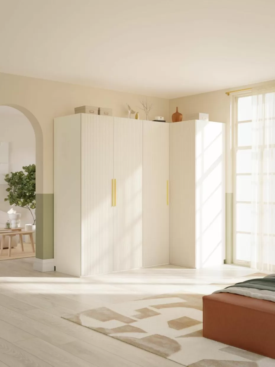 Kleiderschränke-Westwing Collection Modularer Eck-Kleiderschrank Simone, 215 cm Breite, mehrere Varianten Holz, Beige