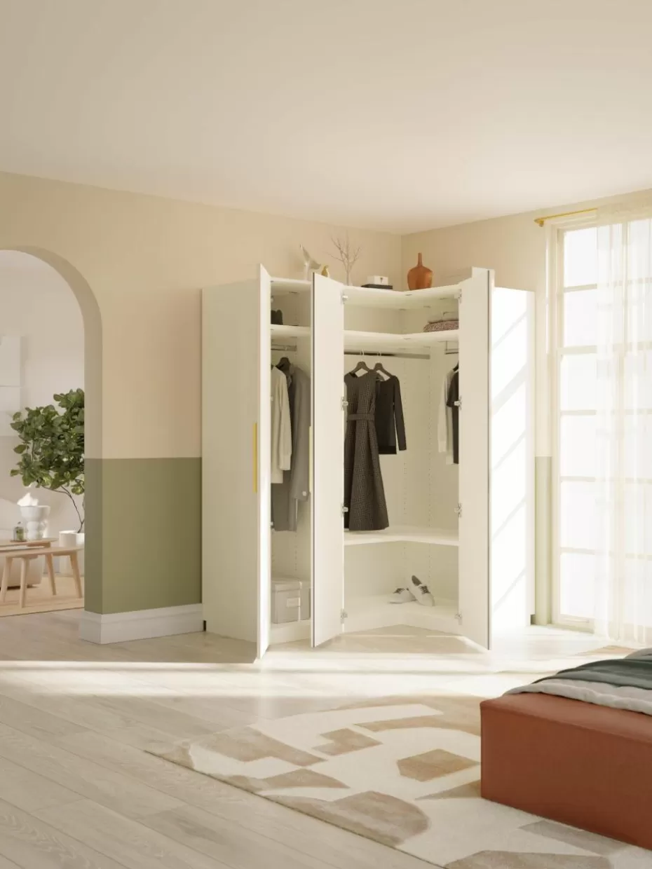 Kleiderschränke-Westwing Collection Modularer Eck-Kleiderschrank Simone, 165 cm Breite, mehrere Varianten Holz, Beige