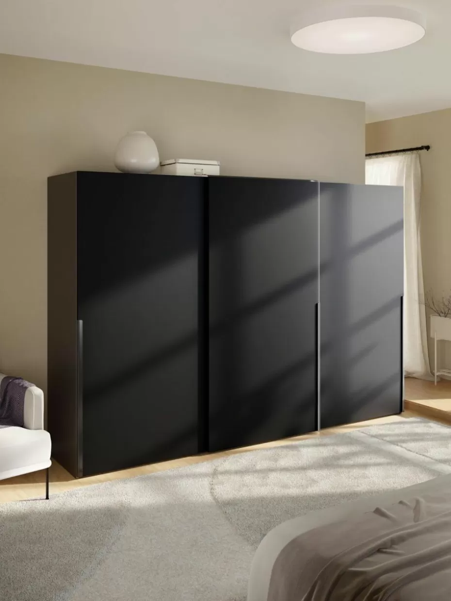 Kleiderschränke-Westwing Collection Modularer Schwebetürenschrank Leon, 300 cm Breite, mehrere Varianten Schwarz