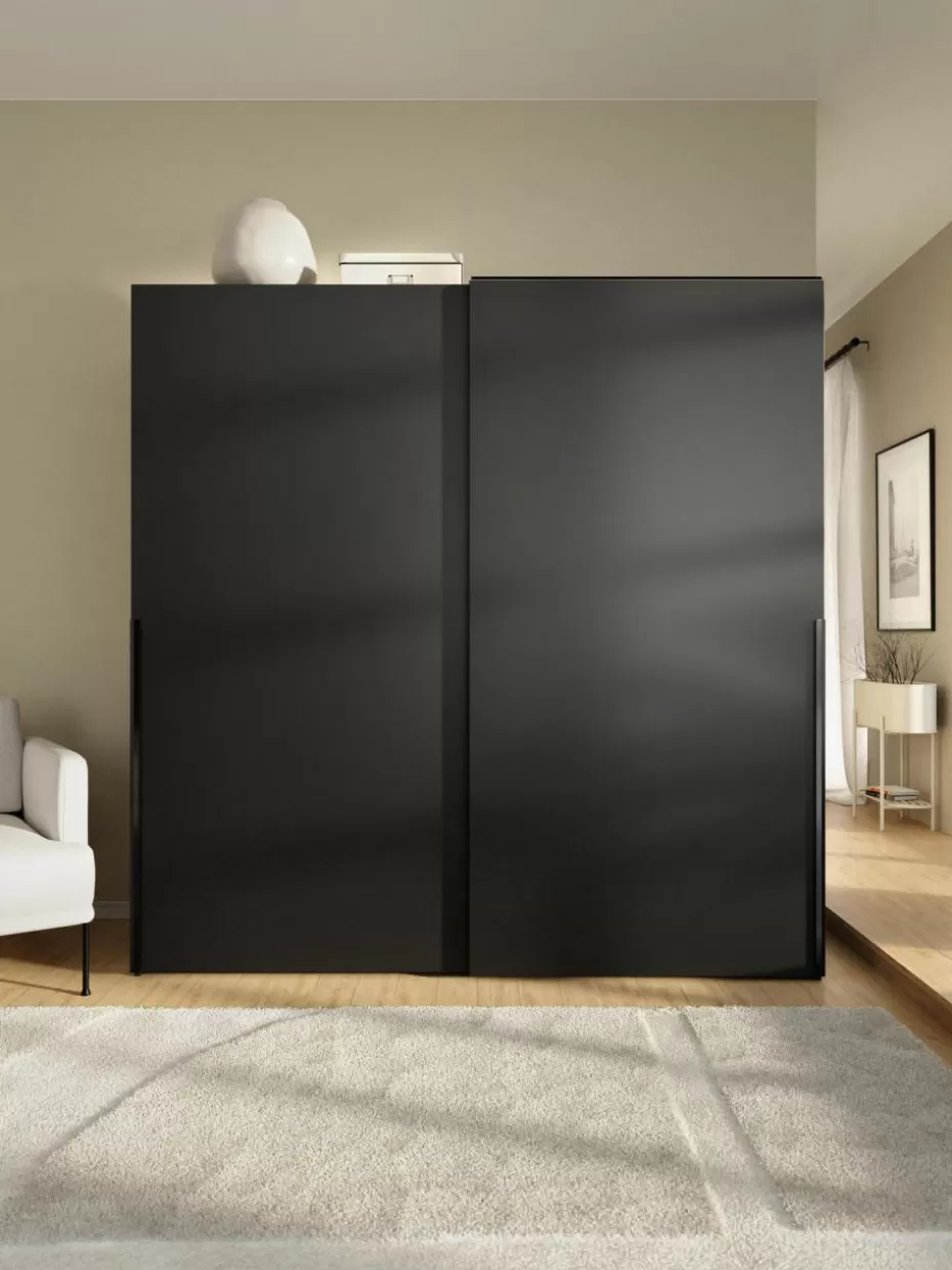 Kleiderschränke-Westwing Collection Modularer Schwebetürenschrank Leon, 200 cm Breite, mehrere Varianten Schwarz
