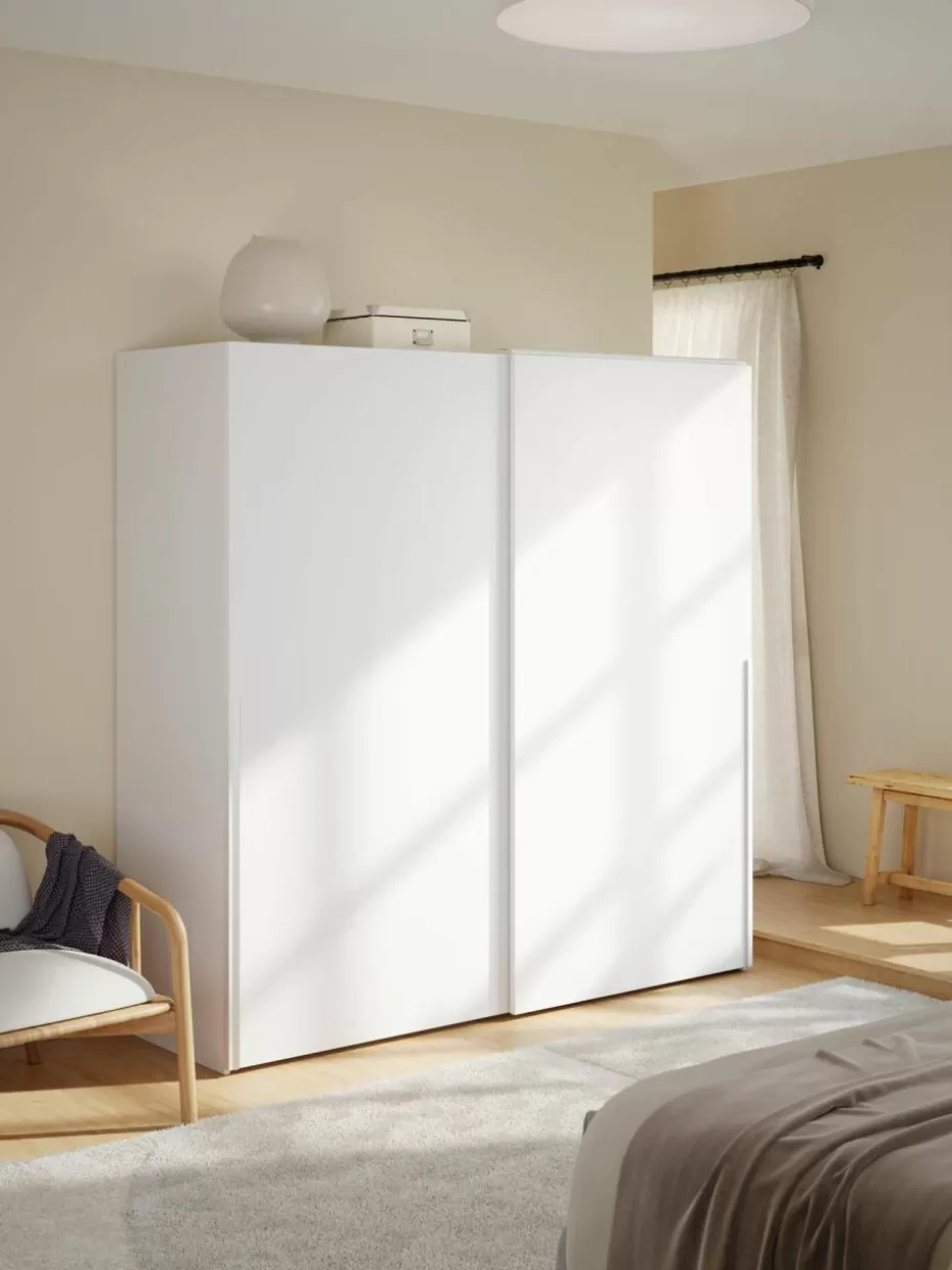 Kleiderschränke-Westwing Collection Modularer Schwebetürenschrank Leon, 200 cm Breite, mehrere Varianten Weiß