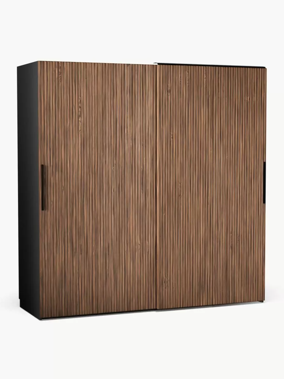 Kleiderschränke-Westwing Collection Modularer Schwebetürenschrank Simone, 200 cm Breite, mehrere Varianten Walnuss-Optik, Schwarz