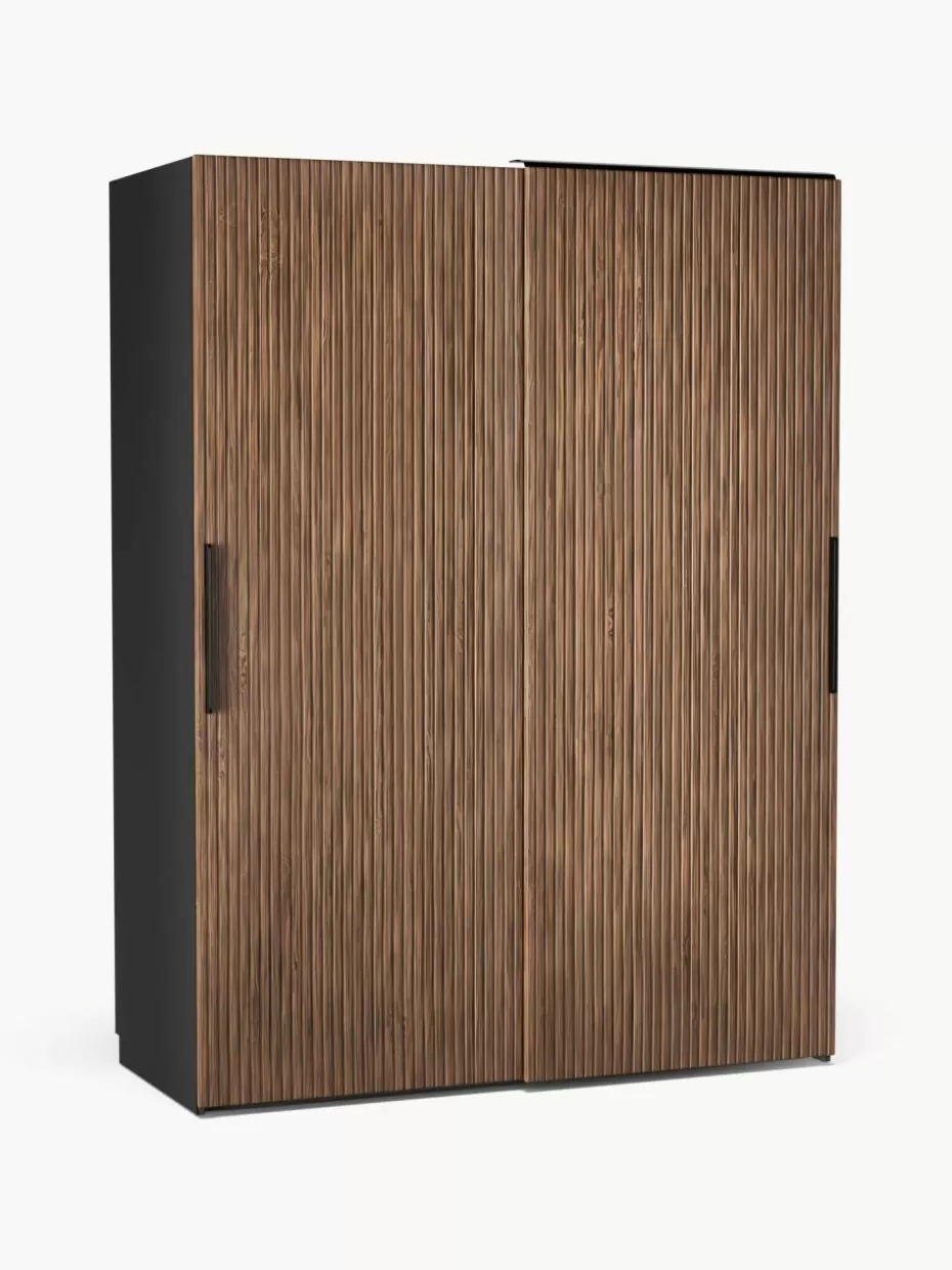 Kleiderschränke-Westwing Collection Modularer Schwebetürenschrank Simone, 150 cm Breite, mehrere Varianten Walnussholz-Optik, Schwarz