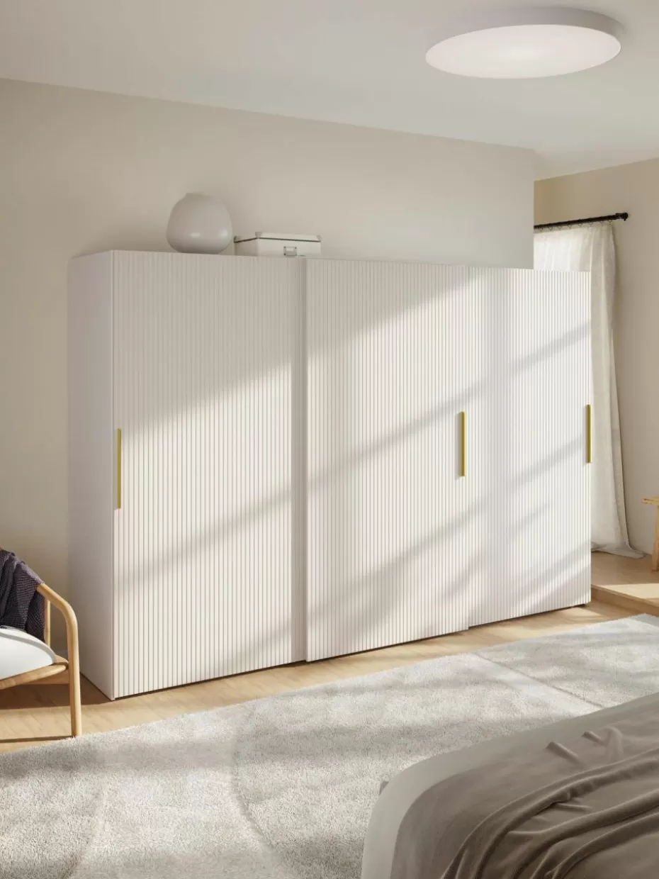 Kleiderschränke-Westwing Collection Modularer Schwebetürenschrank Simone, 300 cm Breite, mehrere Varianten Holz, Hellbeige