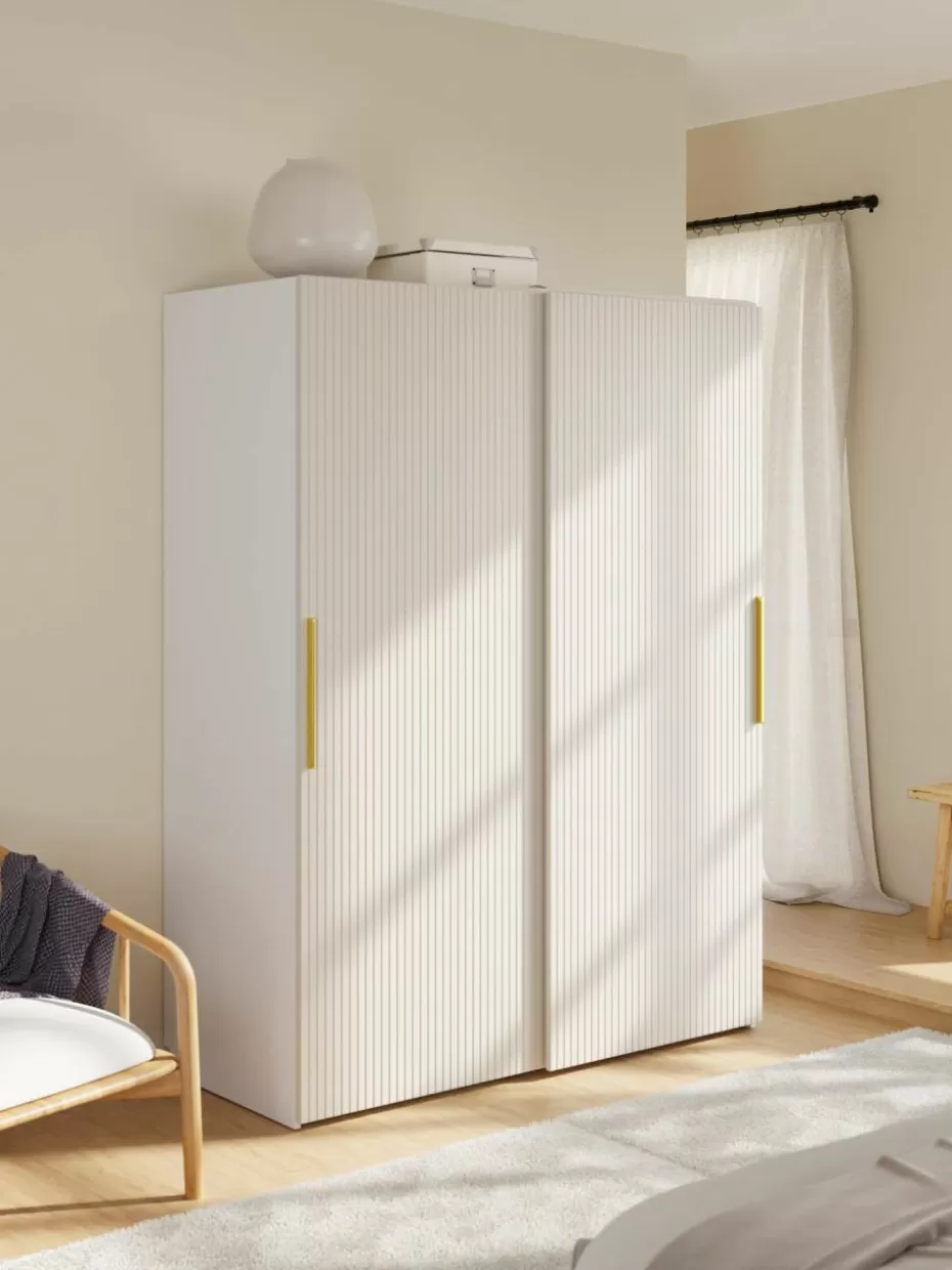 Kleiderschränke-Westwing Collection Modularer Schwebetürenschrank Simone, 150 cm Breite, mehrere Varianten Holz, Hellbeige