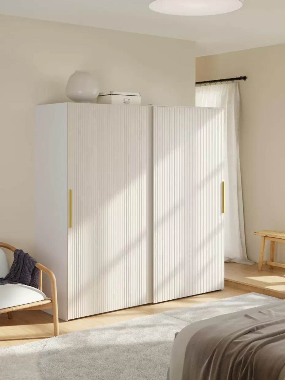 Kleiderschränke-Westwing Collection Modularer Schwebetürenschrank Simone, 200 cm Breite, mehrere Varianten Holz, Hellbeige