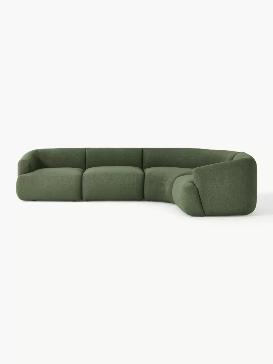 Sofas | Sofaserien-Westwing Collection Modulares Bouclé-Ecksofa Sofia (4-Sitzer) Bouclé Dunkelgrün